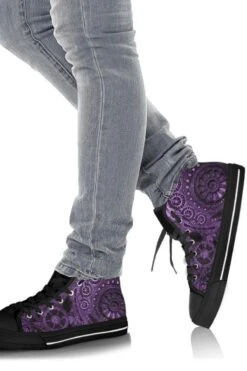 Purple Steampunk Clockwork, Men's High Top Sneakers, FREE Shipping