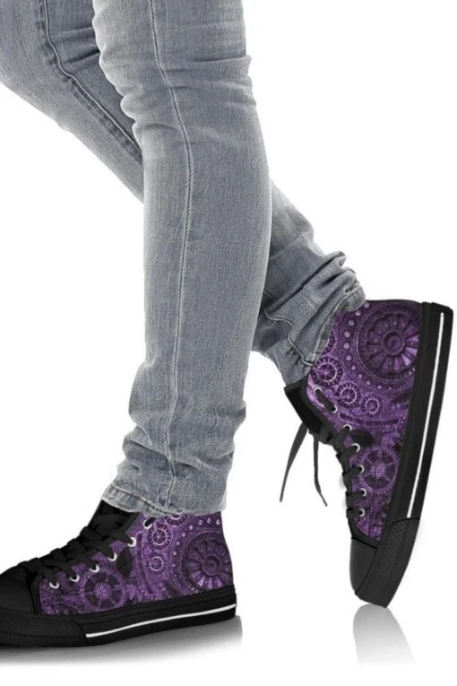Purple Steampunk Clockwork, Men's High Top Sneakers, FREE Shipping