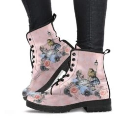 Alice In Wonderland Print Boots, FREE Shipping -Vintage Veil Clothing Store alicepink1