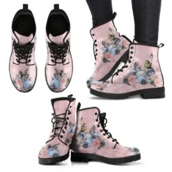 Alice In Wonderland Print Boots, FREE Shipping -Vintage Veil Clothing Store alicepink4