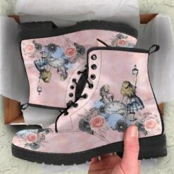 Alice In Wonderland Print Boots, FREE Shipping -Vintage Veil Clothing Store alicepink5
