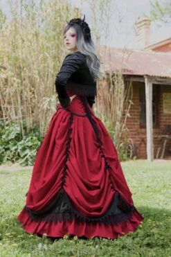 Gothic Red & Black Victorian Wedding Dress, Made To Measure -Vintage Veil Clothing Store annetteredvictorianweddingdress2