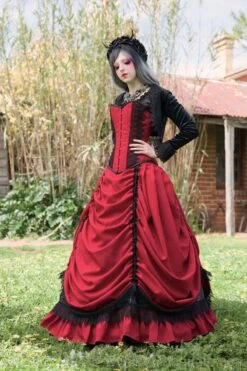 Gothic Red & Black Victorian Wedding Dress, Made To Measure -Vintage Veil Clothing Store annetteredvictorianweddingdress3