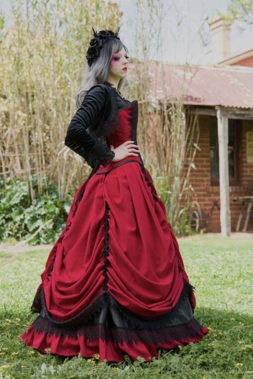 Gothic Red & Black Victorian Wedding Dress, Made To Measure - Image 4