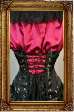 The 'Lilly' Underbust Victorian Corset - Black Oriental Brocade -Vintage Veil Clothing Store black asian lilly full bac