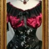 The 'Lilly' Underbust Victorian Corset - Black Oriental Brocade -Vintage Veil Clothing Store black asian lily front