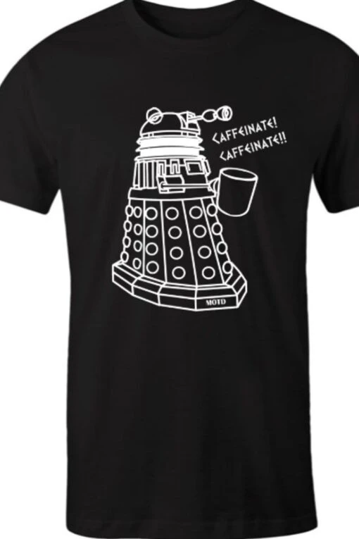 Black Large Dalek Needs Caffeine Meme Tee - Image 2