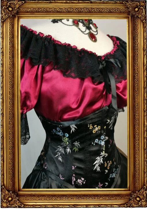The 'Lilly' Underbust Victorian Corset - Black Oriental Brocade - Image 2