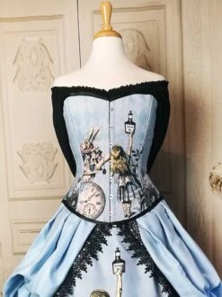 Blue Alice In Wonderland Victorian Corset Gown -Vintage Veil Clothing Store blue alice corset