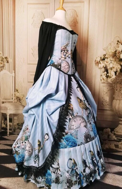 Blue Alice In Wonderland Victorian Corset Gown - Image 2