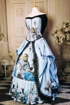 Blue Alice In Wonderland Victorian Corset Gown -Vintage Veil Clothing Store blue alice sidef