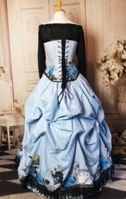 Blue Alice In Wonderland Victorian Corset Gown -Vintage Veil Clothing Store bluealice back