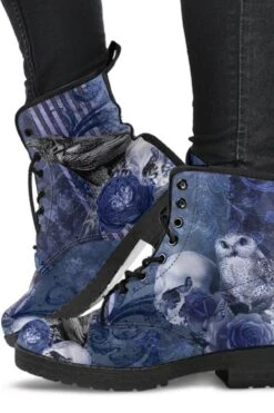 Gothic Blue Memento Vegan Women's Boots, FREE Shipping