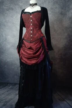 Ltd Edition Garnet Brocade Corset, Custom Sized -Vintage Veil Clothing Store burg broc vic bustle front ddea5a55 7a8d 41a0 8920 50f169f82b72
