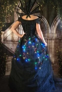 Coloured Lights Dark Fairytale Skirt -Vintage Veil Clothing Store colour FL back collar