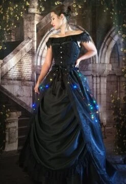 Coloured Lights Dark Fairytale Skirt -Vintage Veil Clothing Store colour flights front