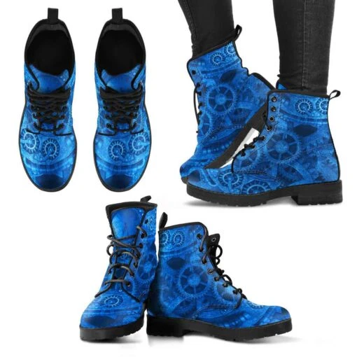 Bright Blue Steampunk, Vegan Women's Boots, FREE Shipping - Image 3
