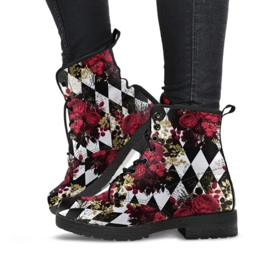 Gothic Roses & Diamonds Vegan Boots, FREE Shipping - Image 2