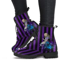 Alice In Wonderland Purple Stripe Boots, FREE Shipping