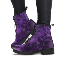 Purple Damask Printed Boots, FREE Shipping