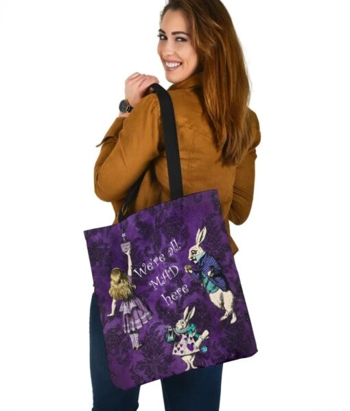 White Rabbit We're All Mad Here - Cloth Tote Bag - Image 4
