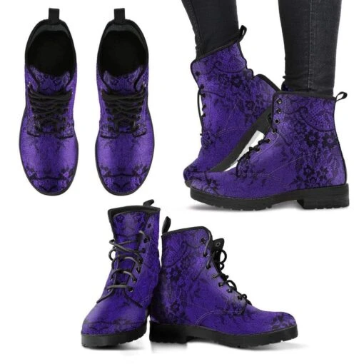 Gothic Lace Purple Vegan Boots, FREE Shipping - Image 5