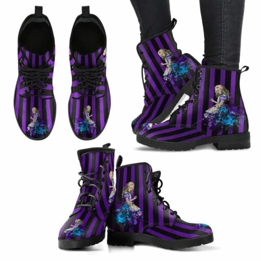 Alice In Wonderland Purple Stripe Boots, FREE Shipping - Image 5