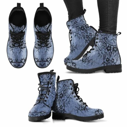 Gothic Lace On Blue, Vegan Boots - Image 3
