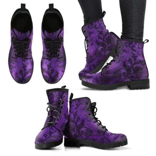 Purple Damask Printed Boots, FREE Shipping - Image 3
