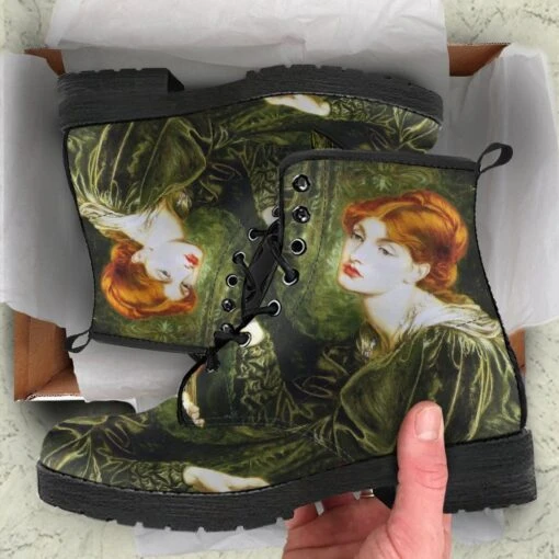 Pre-Raphaelite Green Vegan Boots, FREE Shipping - Image 2