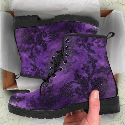 Purple Damask Printed Boots, FREE Shipping - Image 2