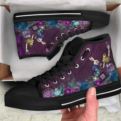 Alice In Wonderland Gothic Hi Tops, FREE Shipping - Image 3