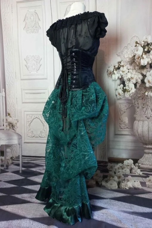 Green Lace Victorian Bustle Skirt - Image 5