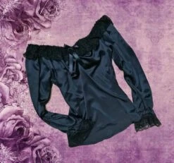 Victorian Under Corset Chemise, Long Sleeved -Vintage Veil Clothing Store longsleevedsatinchemise3