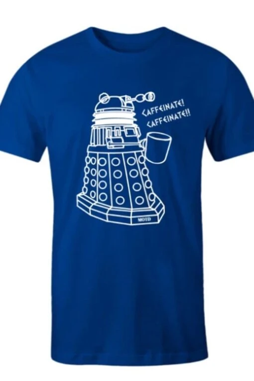 Blue Large Dalek Needs Caffeine Meme Tee - Image 2