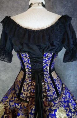 Royal Blue Under Bust Corset -Vintage Veil Clothing Store oriental blue corset back