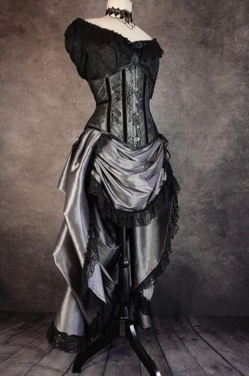 Silver Pandora Corset & Victorian Bustle Skirt Set