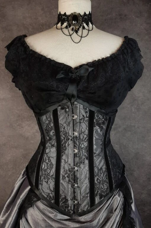 Silver Pandora Corset & Victorian Bustle Skirt Set - Image 6