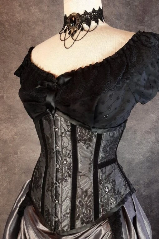 Silver Pandora Corset & Victorian Bustle Skirt Set - Image 7