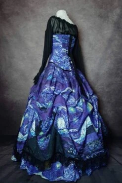 Starry Night Van Gogh Victorian Corset Gown -Vintage Veil Clothing Store starrynightcustomsizedcorsetgownside