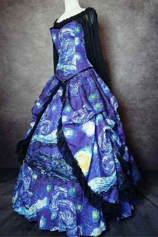 Starry Night Van Gogh Victorian Corset Gown - Image 3