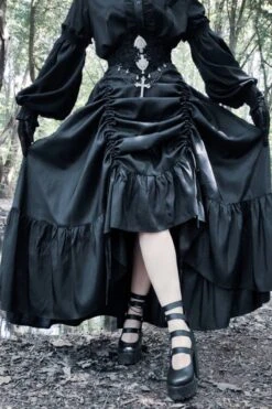 Gothic Steampunk High Low Victorian Bustle Skirt -Vintage Veil Clothing Store taffetaSDhighlowgothsteampunkbustleskirt3