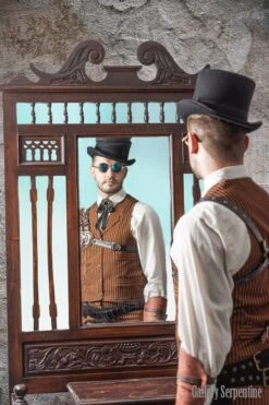 Original Outlaw Vest - Tan, S, M -Vintage Veil Clothing Store tan outlaw vest mirror