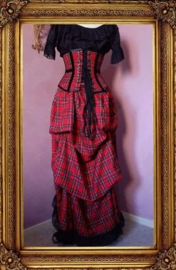 Red Tartan Victorian Bustle Skirt, Made To Order -Vintage Veil Clothing Store tartan back full 224kb