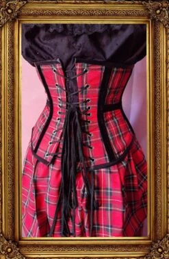 Red Tartan Corset & Victorian Bustle Skirt Set -Vintage Veil Clothing Store tartan corset back 220kb