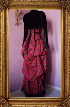 Red Tartan Victorian Bustle Skirt, Made To Order
