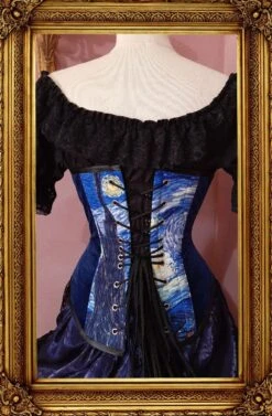 Starry Night Tardis Corset, Custom Made -Vintage Veil Clothing Store van gogh tardis cors back