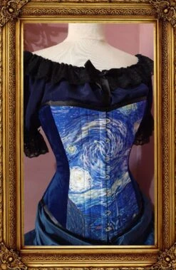 Starry Night Over Bust Corset, Custom Sized -Vintage Veil Clothing Store vangogh corset side2