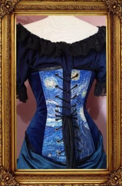 Starry Night Over Bust Corset, Custom Sized -Vintage Veil Clothing Store vangoghcorset back