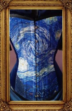 Starry Night Over Bust Corset, Custom Sized -Vintage Veil Clothing Store vangoghcorset close